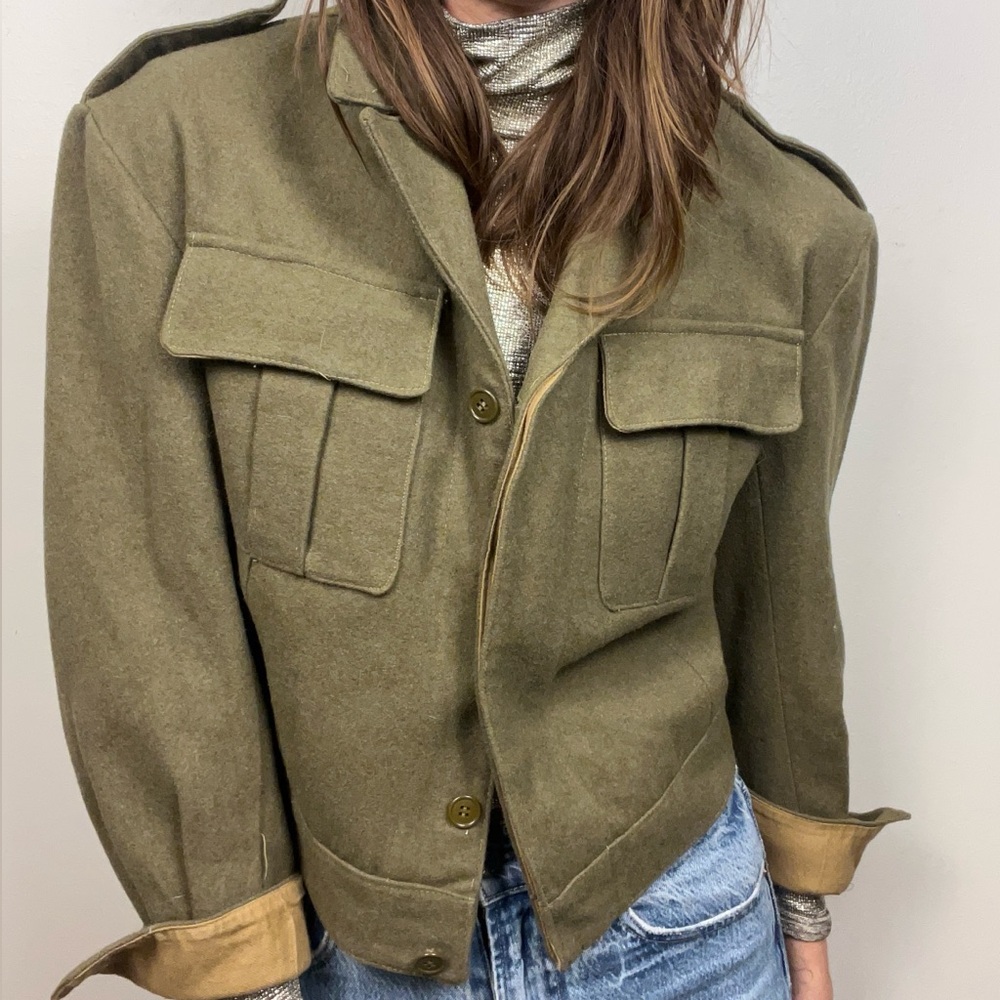Vintage Olive Eisenhower "Ike" Jacket–Military Wool Waist-Length Jacket–Fits M/L